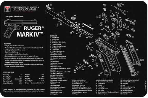 Beck TEK, LLC (TEKMAT) TEKR17RUGERMK4 Ruger Mark 4 Handgun Cleaning Mat 11"X17"X1/8"